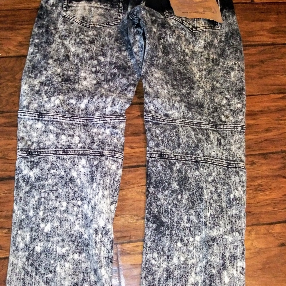 NWT Men Designer Rhinestone & Leather Skinny Jeans - Picture 5 of 8